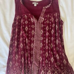 Women's Lucky Brand Burgundy Patterned Top